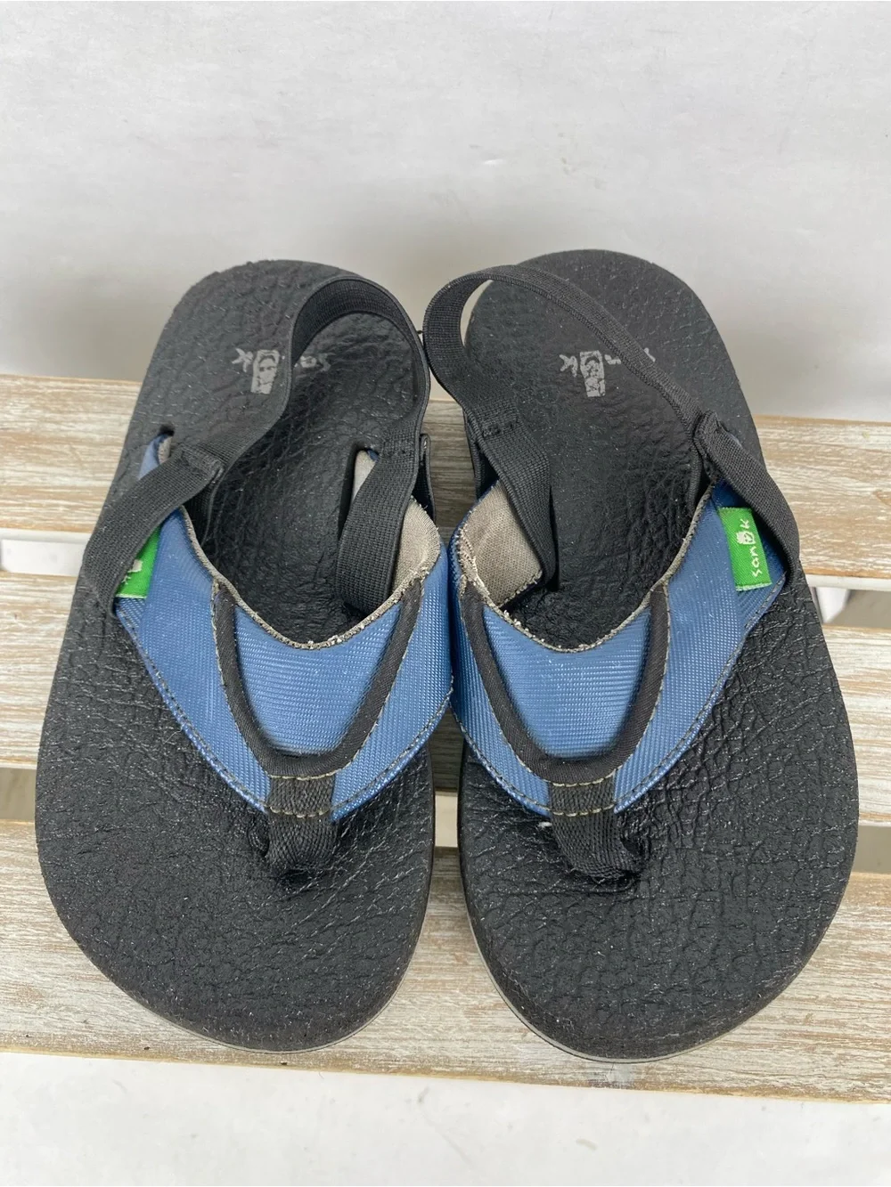 Sanuk Yoga Sling sandals blue strap black yoga mat footbed toddler size 10-11